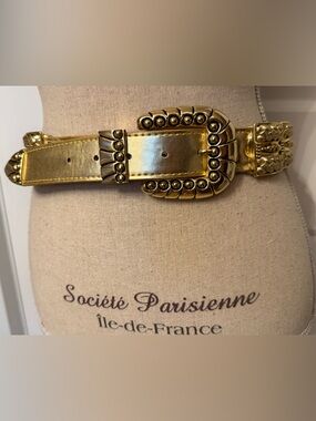 CAPTIVA COLLECTIBLES BELT GOLD METAL & LEATHER BRAID LINKS WIDE STATEMENT SIZE M